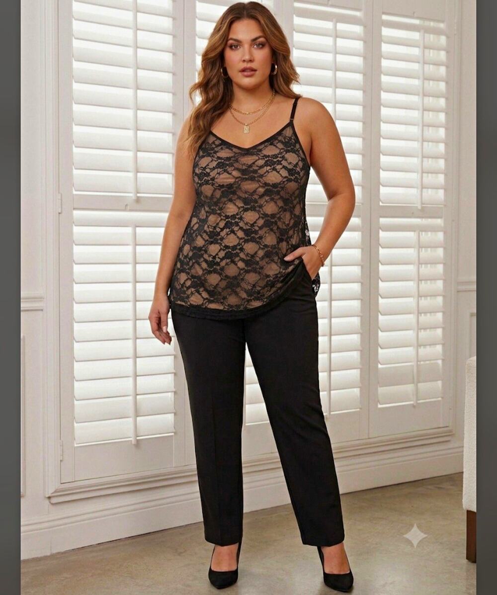 Torrid Plus Size 3 Black/Beige Floral Lace Overlay Camisole Adjustable Straps